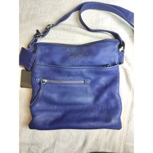 Danier Pebbled Leather Crossbody Bag Womens Purple Multi Pocket Slim Messenger